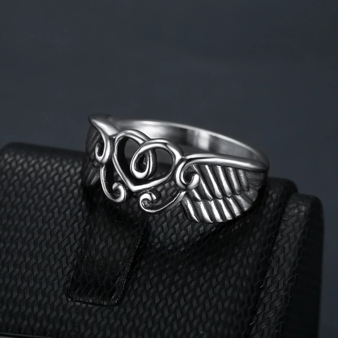 Punk Hart Vleugel Ring Roestvrij Staal Vintage Zilver Gothiek Retro Stijl Unisex Sieraden Accessoire