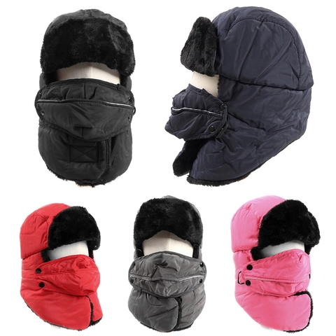 Winter Trappermütze Wasserdichtes Polyester Winddichte Uschanka Mit Kunstfellfutter Und Abnehmbarer Maske Zum Skifahren Radfahren
