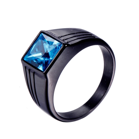 Herren Edelstahl Quadratischer Strass Ring Schwarz Mattes Band Mit Drei Rillen Design Punk Mode Schmuck Für Herren