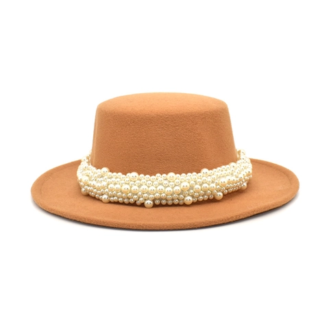 Elegante Cappello Paglietta In Feltro Di Lana Con Fascia Di Künstliche Perle Sintetiche Tesa Larga Stile Britannico Jazz Fedora Donna Uomo