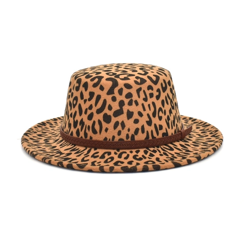 Cappello Boater Stampa Leopardata Lana Tesa Larga Retrò Fedora Per Uomo E Donna Esterno Solare Inverno Caldo Moda