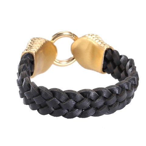 Bracelet En Cuir Tressé Pour Hommes Avec Boucle À Double Tête De Serpent En Acier Titane Bijoux Punk Rock