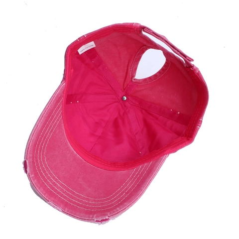 Women Ponytail Baseball Cap Distressed Washed Cotton Star Sequin Patch Vintage Ripped Adjustable Sun Hat