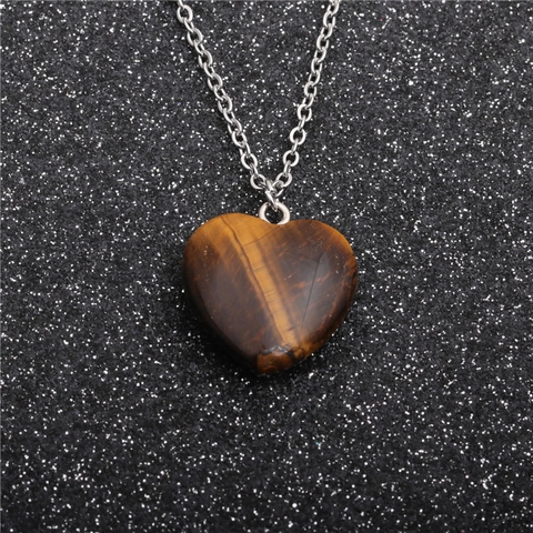 Tigerauge Stein Herz Anhänger Halskette Edelstahl Kette Vintage Natur Edelstein Schmuck Für Damen Herren
