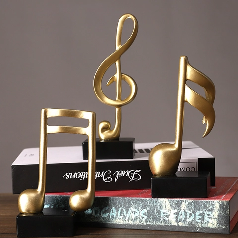 Ornamenti Note Musicali Dorate Sculture In Resina Simboli Musicali Statue Da Scrivania Moderne Arredamento Casa Ufficio