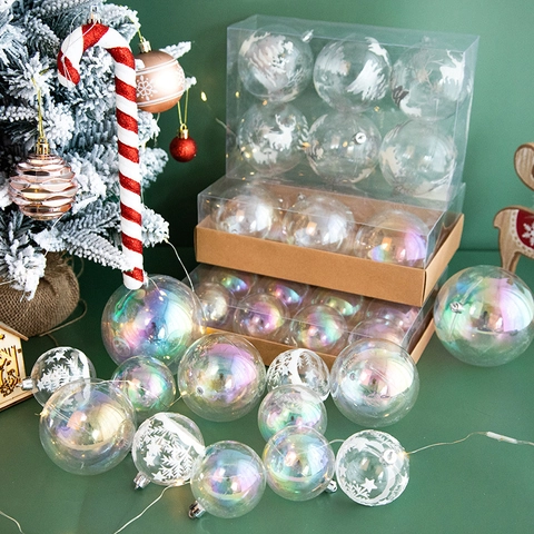 Palle Di Natale Ornamenti Iridescenti Arcobaleno Trasparenti Dipinte Di Bianco Fiocchi Di Neve Renna Decorazioni Albero Festa