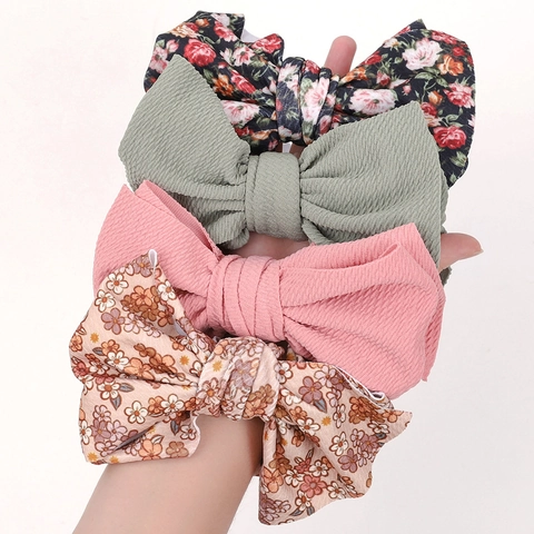 Baby Girls Floral Bow Headband Elastic Fabric Hair Band For Infants Kids Handmade Bowknot Headwrap Cute Photography Accessories