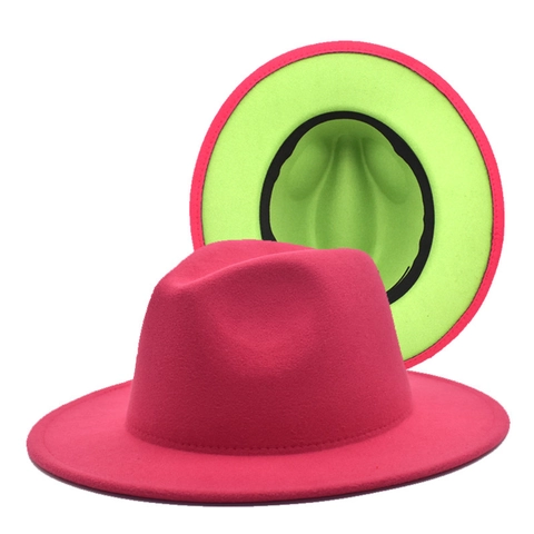 Δίχρωμο Καπέλο Fedora Με Φαρδύ Γείσο Για Γυναίκες Άνδρες Κλασικό Καπέλο Jazz Από Πολυεστέρα Τσόχα Παναμά Vintage Φθινόπωρο Χειμώνας