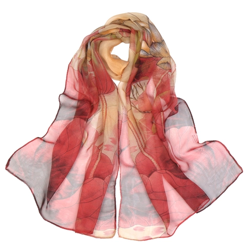 Écharpe En Mousseline Légère Pour Femmes Motif Lotus Floral Protection Solaire Châle De Plage Style Chinois Rétro