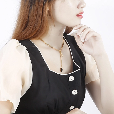 Collar De Letras De Acero Inoxidable Lariat En Forma De Y Cadena De Clip Y Caja Colgante Joyería Minimalista Para Mujer