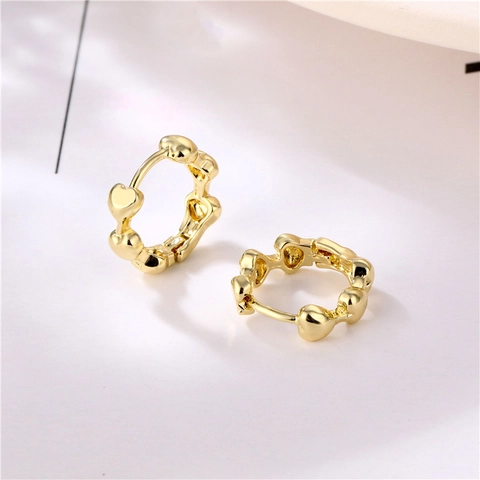 Hart Ring Oorbellen Verguld Koper Koreaanse Stijl Kleine Liefdesvorm Sieraden Voor Dames Elegant Stijlvol Dagelijks Gebruik