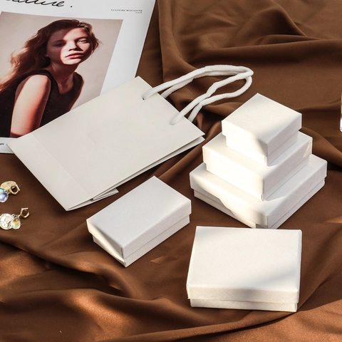 Sieraden Cadeauverpakking Set Met Bijpassende Tas Getextureerd Papier Voor Ketting Ring Oorbel Armband Minimale Verpakking Elegant