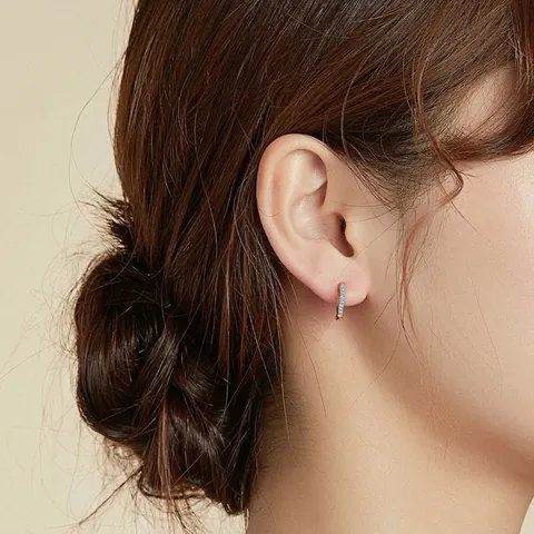 Orecchini a Cerchio in Argento Sterling 925 per Donna Oro Zirconia Intarsiato Geometrico Huggie Piccoli Orecchini Gioielli Regalo