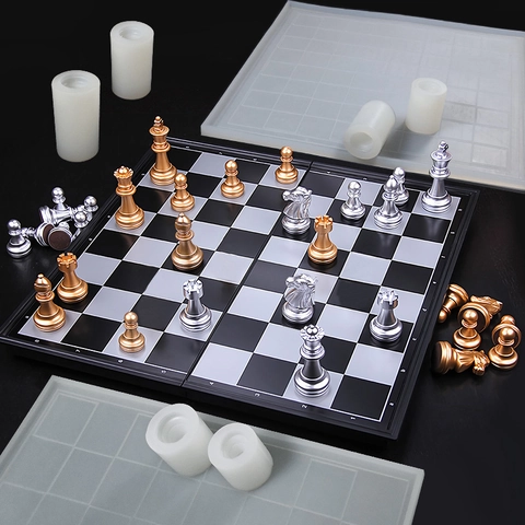 Internationaler Schach Silikonformen Lebensmittelqualität DIY Harzguss Kerze Schokolade Backen Küche Schachbrett König Königin