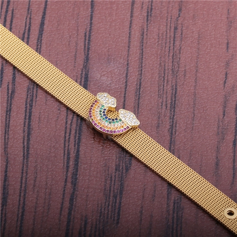 Bracciale In Maglia Nuvola Arcobaleno Cinturino In Acciaio Inossidabile Fibbia Regolabile Gioielli In Zirconia Per Donna