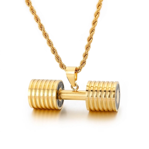 Collar Con Colgante De Mancuerna Acero Inoxidable 316L Joyería De Gimnasio Estilo Deportivo Minimalista Pulido