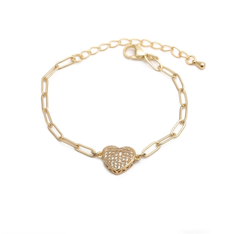 Copper Heart Pendant Bracelet White Zircon Paperclip Link Chain Adjustable Fashion Jewelry For Women