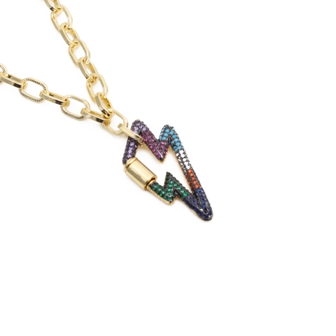 Hip Hop Lightning Pendant Necklace Copper With Colorful Cubic Zirconia Inlaid Link Chain For Men Women