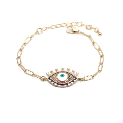 Evil Eye Verstellbares Kupferarmband Mit Buntem Zirkonia Und Emaille Hip Hop Modeschmuck Für Damen
