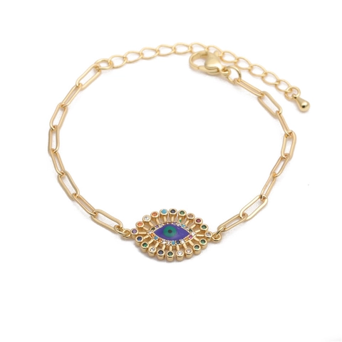 Böser Blick Armband Kupfer Mit Bunten Zirkonia Verstellbar Büroklammerkette Hip Hop Modeschmuck Für Damen Herren