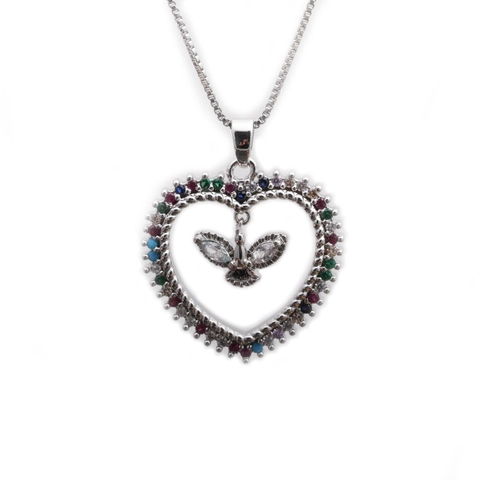 Friedenstaube Herz Anhänger Halskette Bunte Zirkonia Rheinstein Kupfer Heiliggeist Vogel Schmuck Für Damen