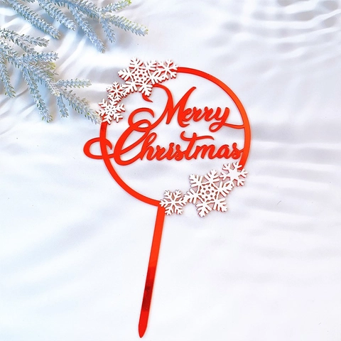Acrylic Christmas Cake Topper Merry Christmas Reindeer Snowflake Mirror Party Holiday Decoration