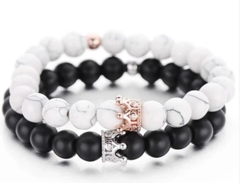Crown And Animal Head Natural Stone Beaded Bracelet Collection Matte Black Agate White Turquoise Copper Zircon Jewelry