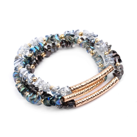 Facettiertes Kristallperlen Armband Gehämmertes Kupferrohr Elastisches Dehnbares Schmuckstück Für Damen Boho