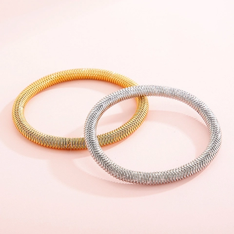 Bracciale Rigido Minimalista In Acciaio Inossidabile A Molla Spirale Per Donna Gioielli Di Moda Avvolti E Texturizzati