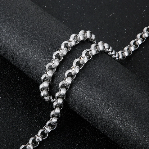 Herren Schmuck Halskette Und Armband 316L Edelstahl Strukturierte Runde Glieder Industrial Punk Stil Streetwear Accessoire Silber