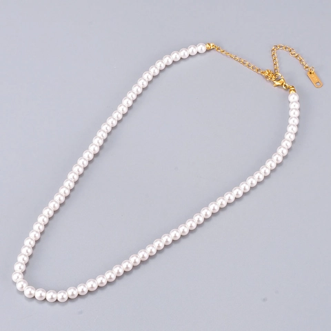 Collana Di Künstliche Perle Vintage Francese Acciaio Al Titanio Placcato Oro 18K Impermeabile Elegante Regolabile Gioielli Per Donne