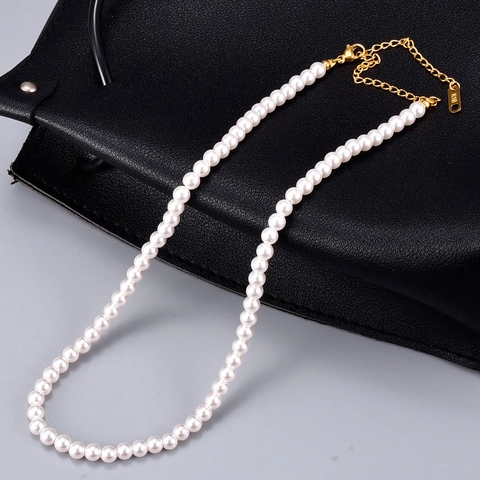 Collana Di Künstliche Perle Vintage Francese Acciaio Al Titanio Placcato Oro 18K Impermeabile Elegante Regolabile Gioielli Per Donne