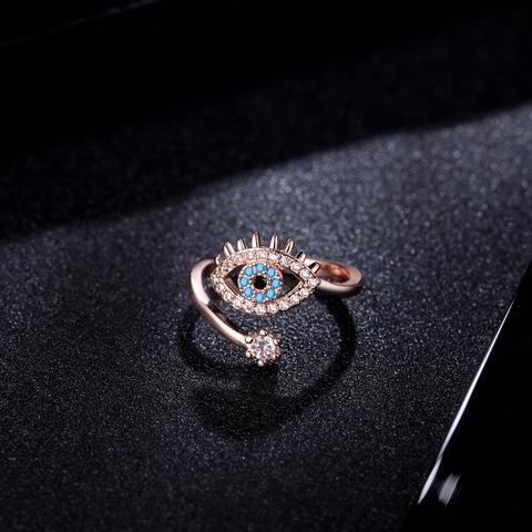 Evil Eye Open Adjustable Ring For Women Copper Gold Rose Gold Silver Plated Zirconia Inlaid Bohemian Fashion Jewelry Gift