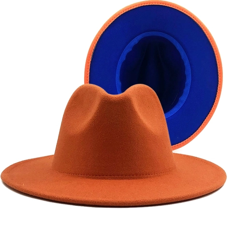 Fedora Hat Cashmere Wool Felt Wide Brim Two-Tone Contrast Color Vintage Jazz Style For Men And Women Winter Autumn