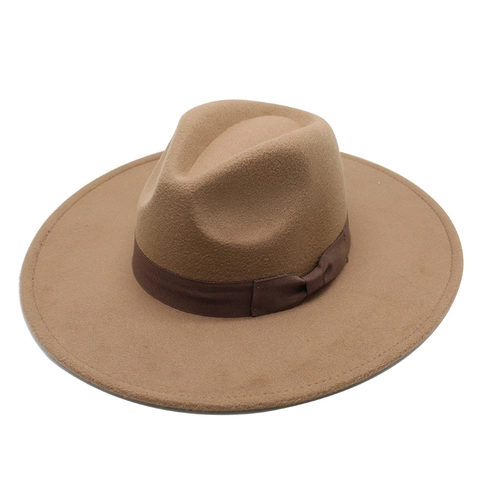 Fedora Hat Wool Felt Wide Flat Brim Vintage Jazz Style Ribbon Bow Decoration Unisex Autumn Winter Accessories