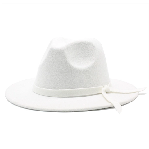 Classic Cotton Polyester Felt Fedora Hat Wide Flat Brim Jazz Cap With Band Bow Vintage British Style For Men Women