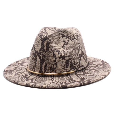 Chapeau Fedora Imprimé Serpent Feutre De Laine Large Bord Style Western Rétro Décor Barre Métallique Pour Hommes Femmes