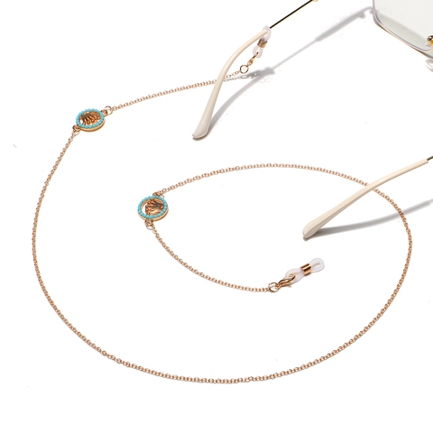 Glasses Chain With Turquoise Beads And Metal Crown Pendant Anti-Slip Eyewear Strap Mask Lanyard For Women Boho Gold Color