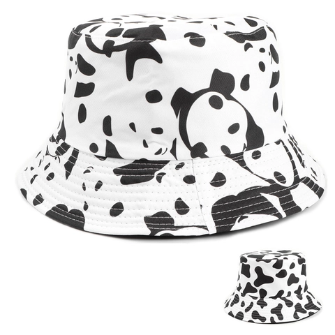 Chapeau Bob Réversible Polyester Dessin Animé Panda Vache Imprimé Protection Solaire Style Décontracté Pour Femmes