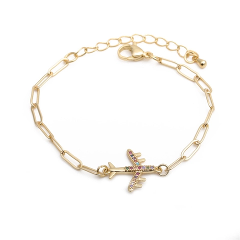 Flugzeug Anhänger Armband Bunter Zirkon Kupfer Büroklammer Kette Verstellbar Hip Hop Schmuck