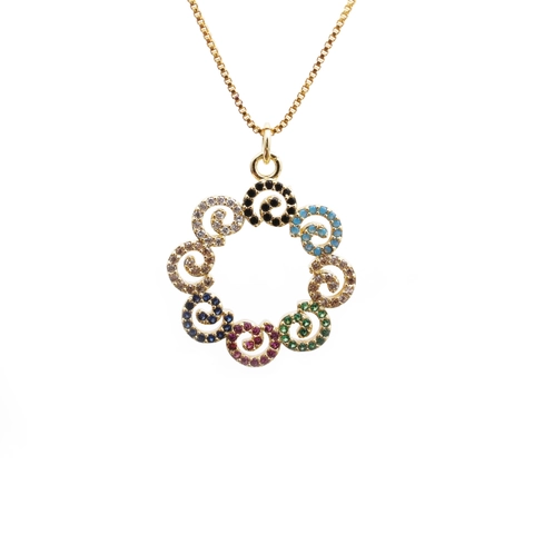 Geometrische Spirale Kreisförmige Anhänger Halskette Kupfer Bunter Zirkon Mikro Set Modeschmuck Geschenk