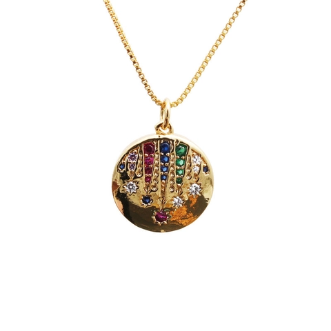 Bunter Zirkon Handanhänger Rundhalskette Vergoldeter Kupfer Box Kette Schmuck Für Frauen Mode Retro Stil