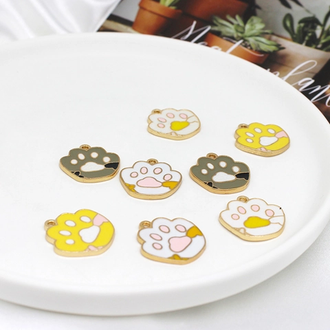 Cat Paw Charms Alloy Enamel Animal Footprint Pendants For DIY Jewelry Making Earrings Necklace Bracelet Crafting