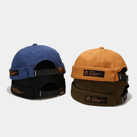 Retro Randlose Miki Hat Docker Cap Baumwolle Canvas Verstellbare Metallschnalle Streetwear Beanie Herren Damen
