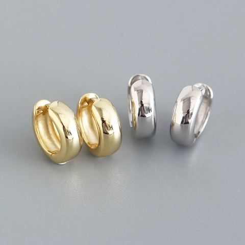 Minimalist Hoop Earrings 925 Sterling Silver Smooth Polished Round Huggies Geometric Commuting Style For Women