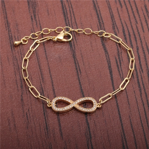 Unendlichkeitssymbol Armband Kupfer Zirkon Mikropavé Hip Hop Mode Verstellbare Büroklammerkette Schmuck Für Damen