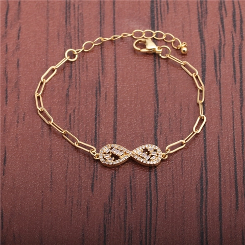 Unendlichkeit Acht Kubanische Kette Armband Kupfer Weißer Zirkon Micro Pave Hip Hop Verstellbarer Schmuck Für Männer