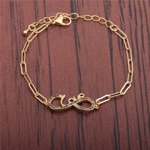 Infinity Love Bracelet Copper With Colorful Zircon Adjustable Cuban Chain Hip Hop Jewelry For Men Women