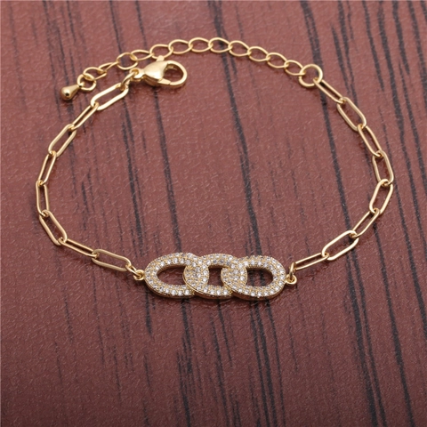 Unendlichkeitssymbol Armband Vergoldetes Kupfer CZ Ineinandergreifende Ringe Verstellbare Büroklammerkette Hip Hop Schmuck
