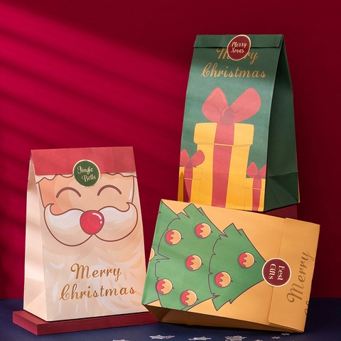 Bolsas de Regalo de Navidad Dibujos Animados Santa Claus Muñeco de Nieve Cartón Blanco para Fiesta Galletas